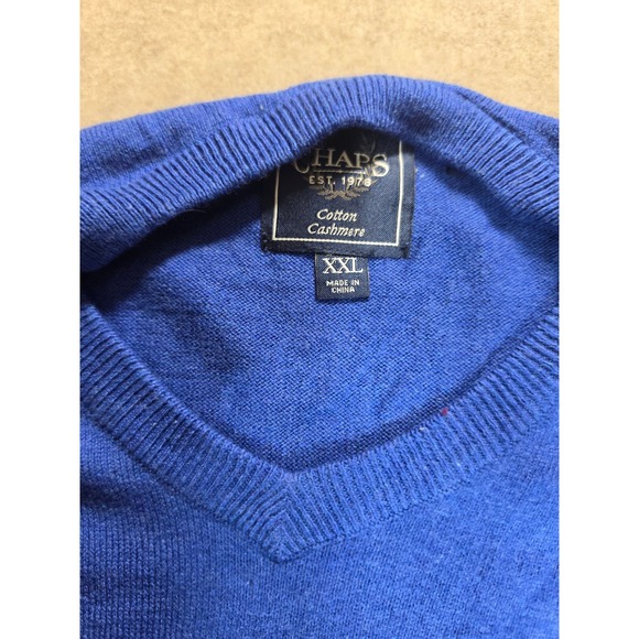 Chaps Other - Chaps Mens XXL Blue V-Neck Sweater Cotton Cashmere Blend Embroidered Logo